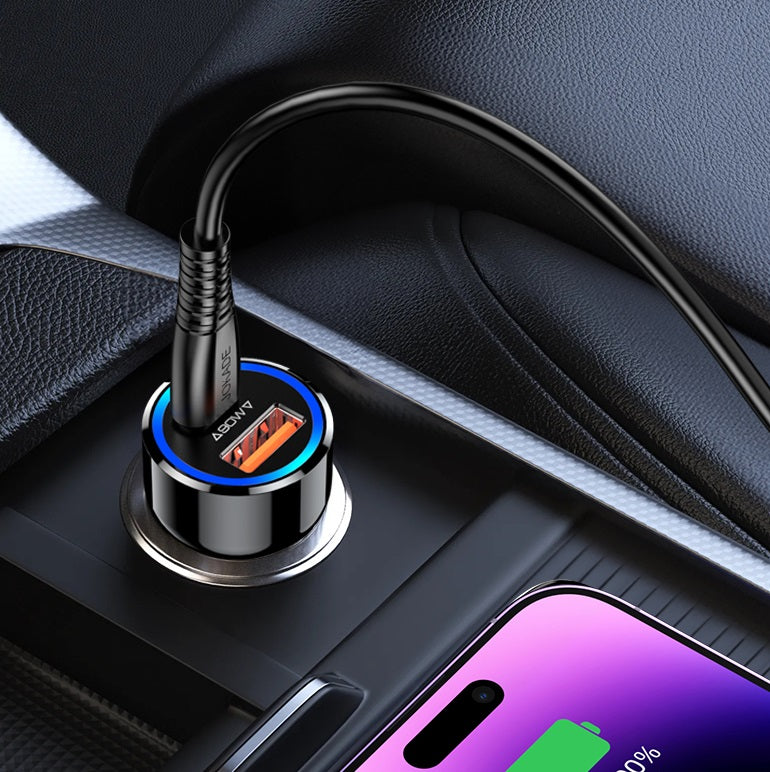 Alimentatore caricabatterie da auto USB/Type-c con cavo Lightning 90W 20V/3A nero JH048