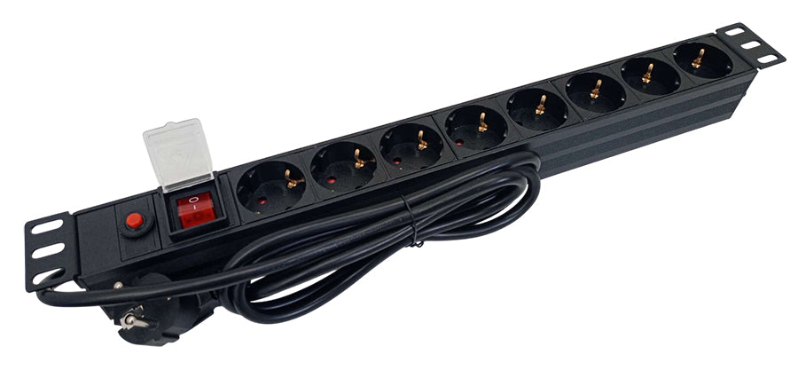 Multipresa 8 posti Schuko per armadio rack 19" con interruttore luminoso E6000