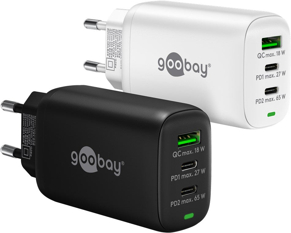 Caricatore rapido multiporta USB-C PD GaN 65 W bianco