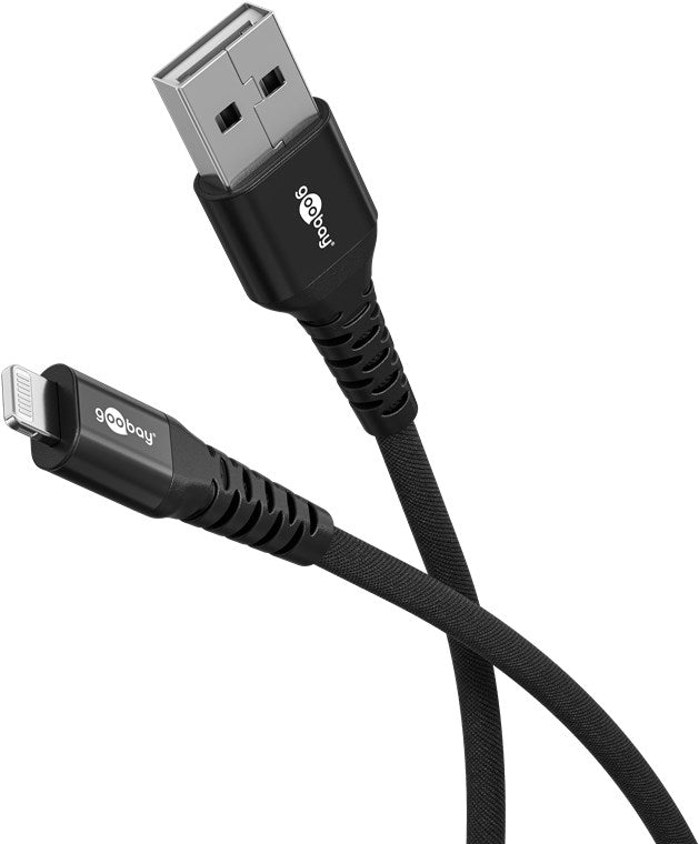 Cavo tessile Lightning a USB-A supermorbido con connettori in metallo 1 m nero