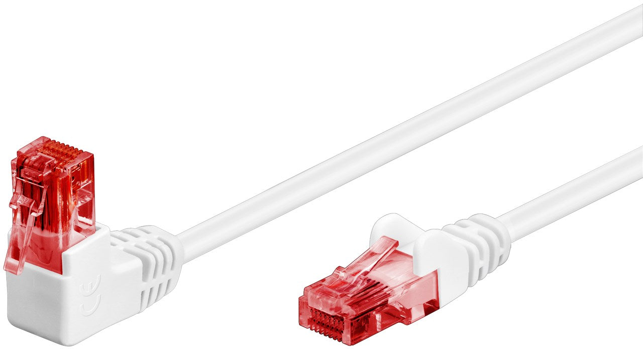 CAT 6 cavo patch 1x 90° angolato U/UTP bianco conduttore di alluminio placcato di rame CCA protezione fermo sopra 5 m