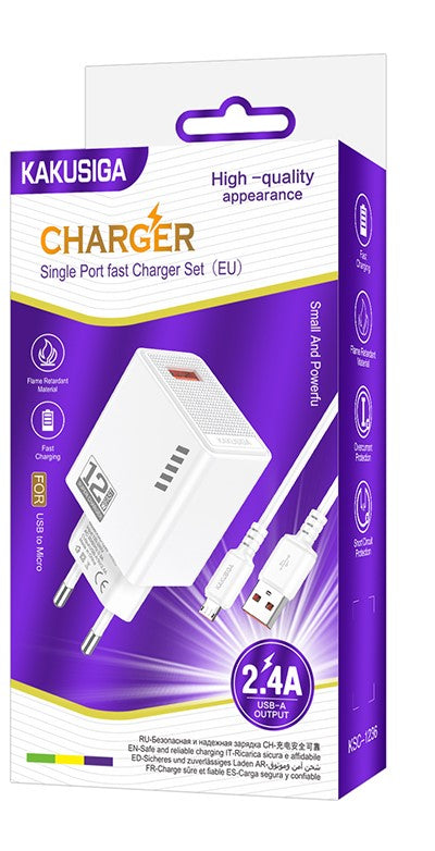 Caricatore micro USB  5V/2.4A 12W bianco KSC-1236
