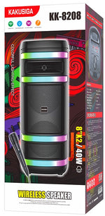 Cassa acustica ricaricabile 2x8" 40W luci LED Bluetooth/FM/USB KK-8208