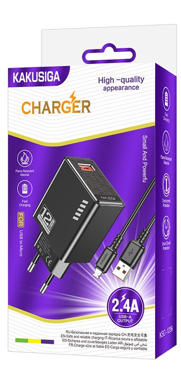 Caricatore micro USB  5V/2.4A 12W nero KSC-1236