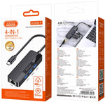 Adattatore hub USB-C 4 in 1 3xUSB 3.0 1xRJ45 Gigabit nero 6921042137971 JC009-F F4810