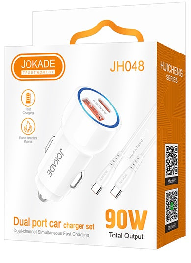 Alimentatore caricabatterie da auto USB/Type-c con cavo Type-C 90W 20V/3A bianco JH048