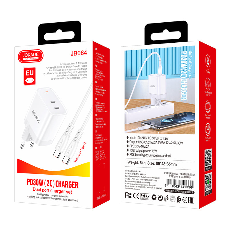 Caricabatterie ricarica rapida USB-C 30W con cavo USB-C - USB-C JB084 6921042141336 F4745