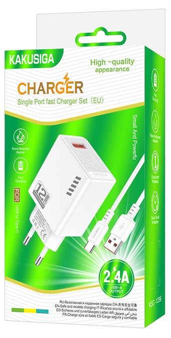 Caricatore USB Type-C USB 5V/2.4A 12W bianco KSC-1236