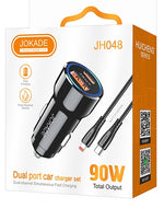 Alimentatore caricabatterie da auto USB/Type-c con cavo Lightning 90W 20V/3A nero JH048