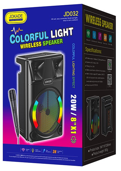 Cassa acustica ricaricabile luci LED wireless 8" 20W USB/FM JD032
