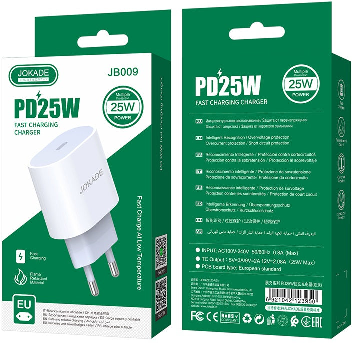 Caricabatterie USBV Type C 2A PD25W bianco JB009 F2600