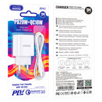 Caricabatterie ricarica rapida USB-C + USB-A 20W con cavo USB-C - USB-C 1m bianco JB042 6921042130408 F4785