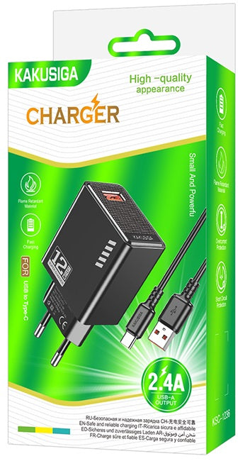 Caricatore USB Type-C USB 5V/2.4A 12W nero KSC-1236