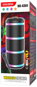 Cassa acustica ricaricabile 3x4" 20W luci LED Bluetooth/FM/USB con microfono KK-4301