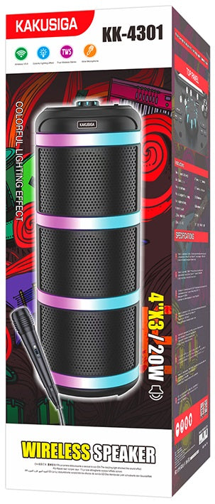 Cassa acustica ricaricabile 3x4" 20W luci LED Bluetooth/FM/USB con microfono KK-4301