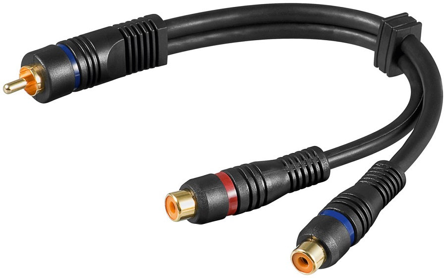 Cavo adattatore audio RCA maschio-2 RCA femmina a doppia schermatura