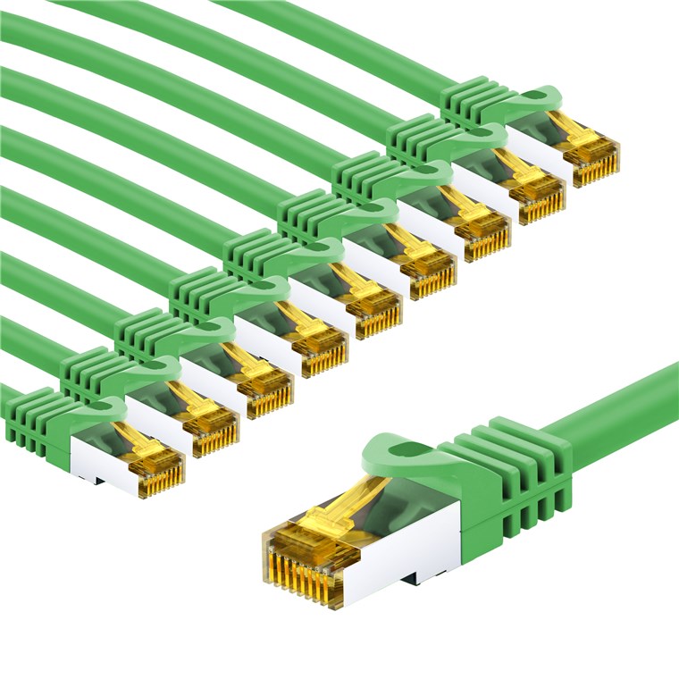 RJ45 cavo patch CAT 6A S/FTP PiMF 500 MHz con cavo grezzo CAT 7 3 m Verde kit di 10