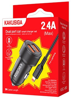 Caricabatterie da auto ricarica rapida 2xUSB 5V 2.4A con cavo Lightning KSC-860