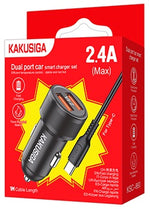 Caricabatterie da auto ricarica rapida 2xUSB 5V 2.4A con cavo type C KSC-860