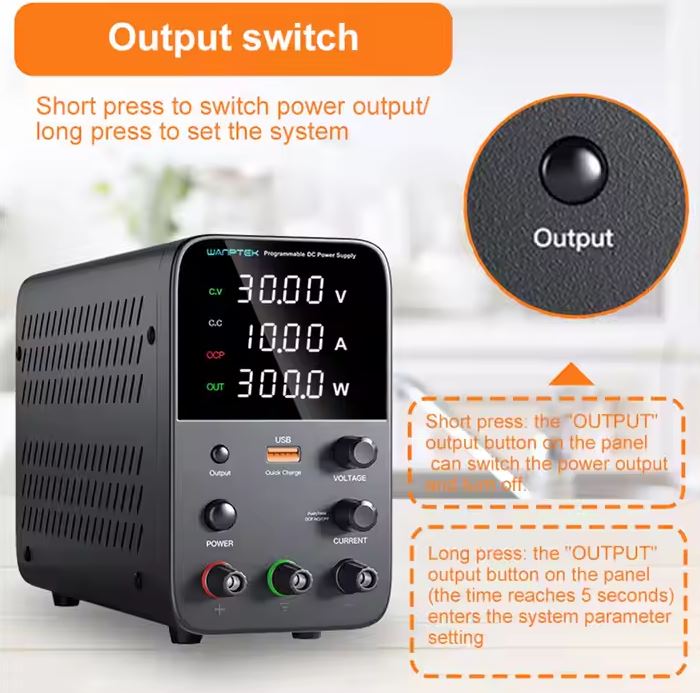 Alimentatore da banco 30V 5A 150W con regolatore di tensione CC USB 18W WPS305H A1020