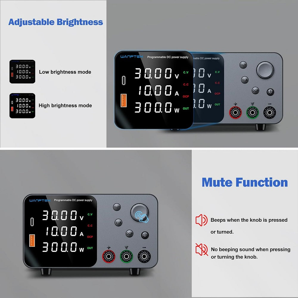 Alimentatore da banco 30V 10A 300W con regolatore di tensione CC USB/TYPE-C 18W TPS3010 A1400