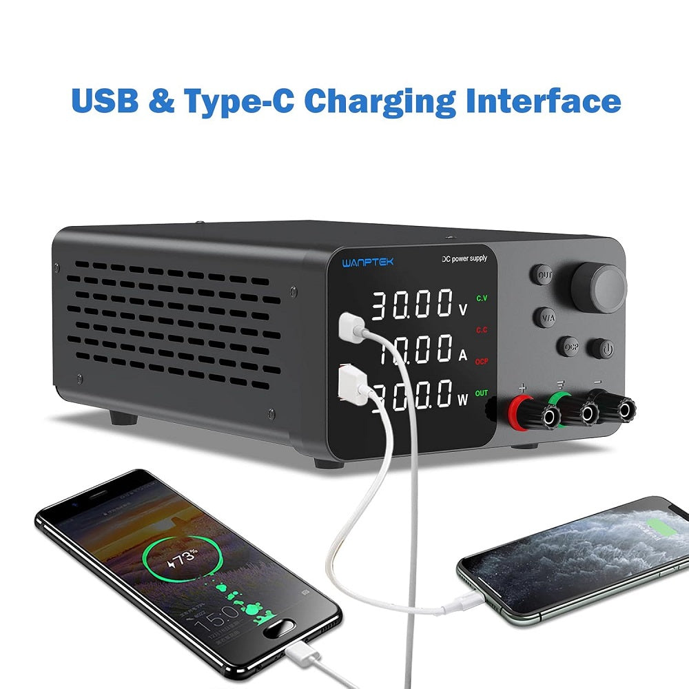 Alimentatore da banco 30V 10A 300W con regolatore di tensione CC USB/TYPE-C 18W TPS3010 A1400