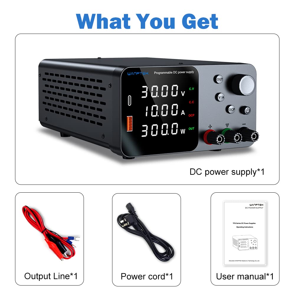 Alimentatore da banco 30V 10A 300W con regolatore di tensione CC USB/TYPE-C 18W TPS3010 A1400