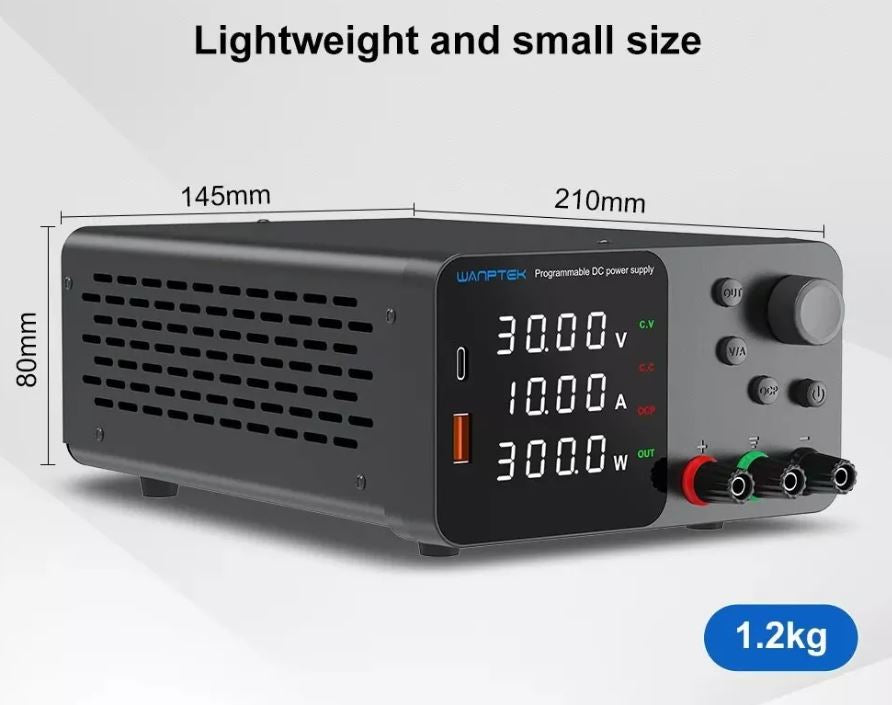 Alimentatore da banco 30V 10A 300W con regolatore di tensione CC USB/TYPE-C 18W TPS3010 A1400