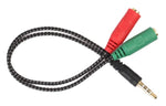 Adattatore audio telato 20cm 1x jack 3.5mm maschio 2x jack 3.5mm femmina microfono-cuffie
