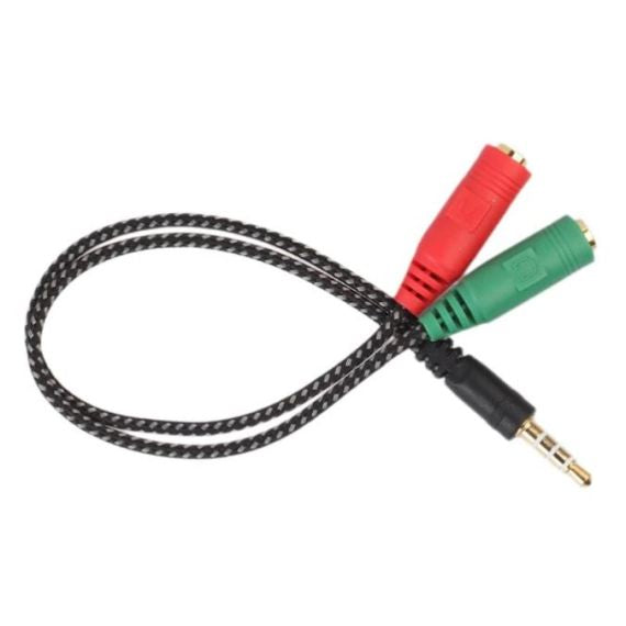 Adattatore audio telato 20cm 1x jack 3.5mm maschio 2x jack 3.5mm femmina microfono-cuffie