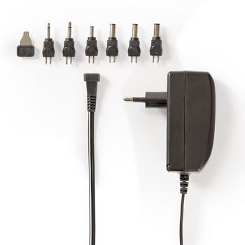 Universal AC Power Adapter | 24W | 9 - 24 V DC | 1.80 m | 1.0 - 1.5 A | 6 plug(s) | Black