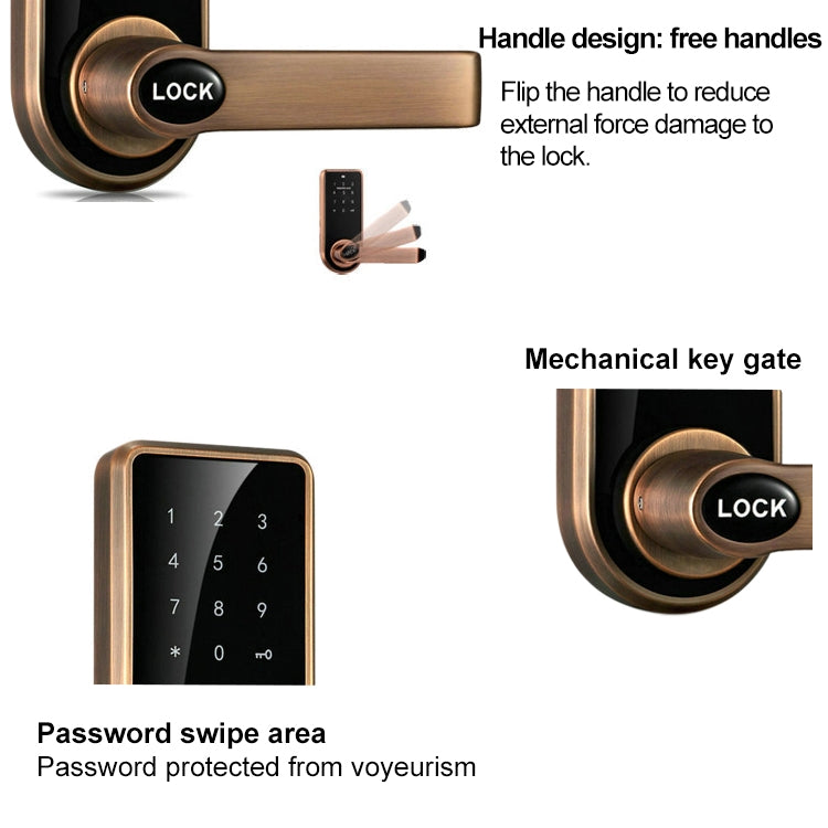 Password + chiave + scheda sensore Serratura elettronica in bronzo rosso in lega di zinco Serratura con codice elettronico touch screen, OS8818-JS, OS8818-QGT Bronze, OS8818-HGT Red Bronze