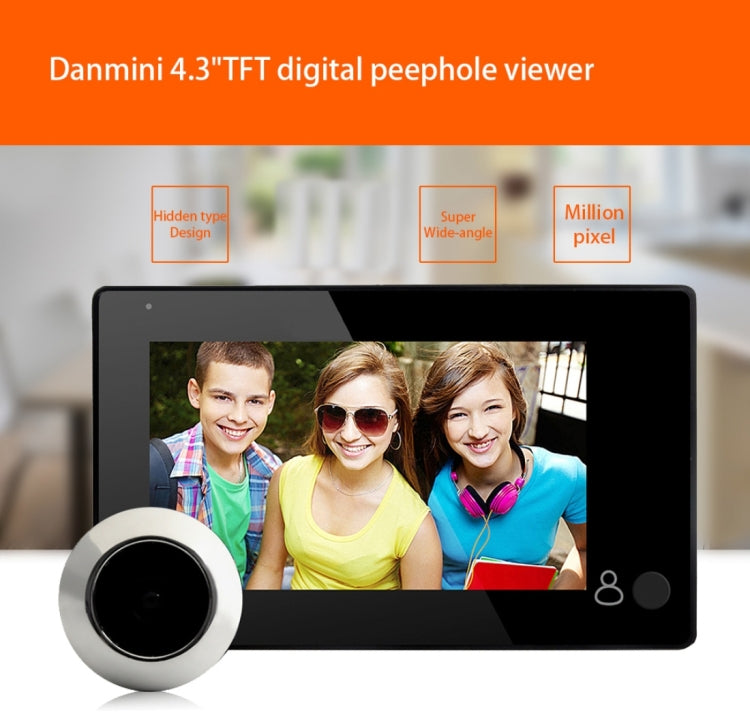 Danmini YB-43CH Spioncino per porta con telecamera di sicurezza con schermo da 4,3 pollici e funzione One-key to Watch, YB-43CH