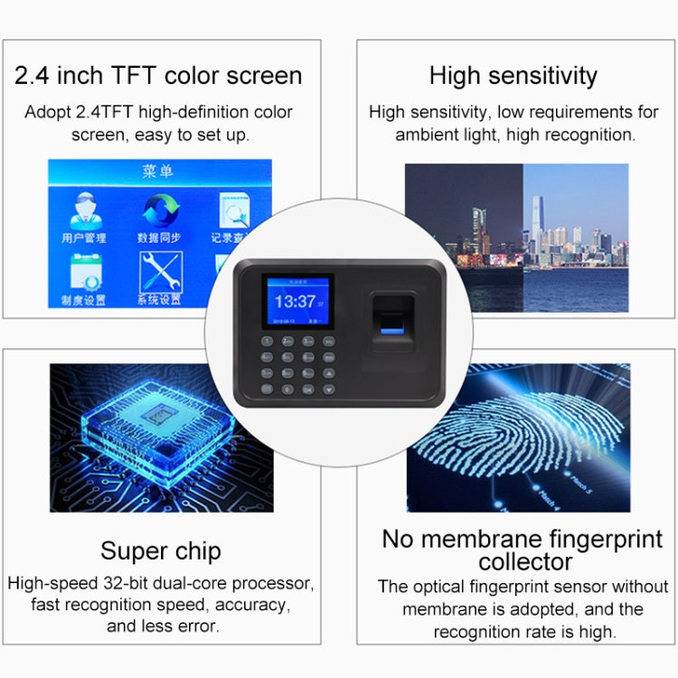 F01 Macchina per la rilevazione presenze con impronte digitali con schermo TFT da 2,4 pollici, presa americana, ACS2685EU, ACS2685UK, ACS2685US