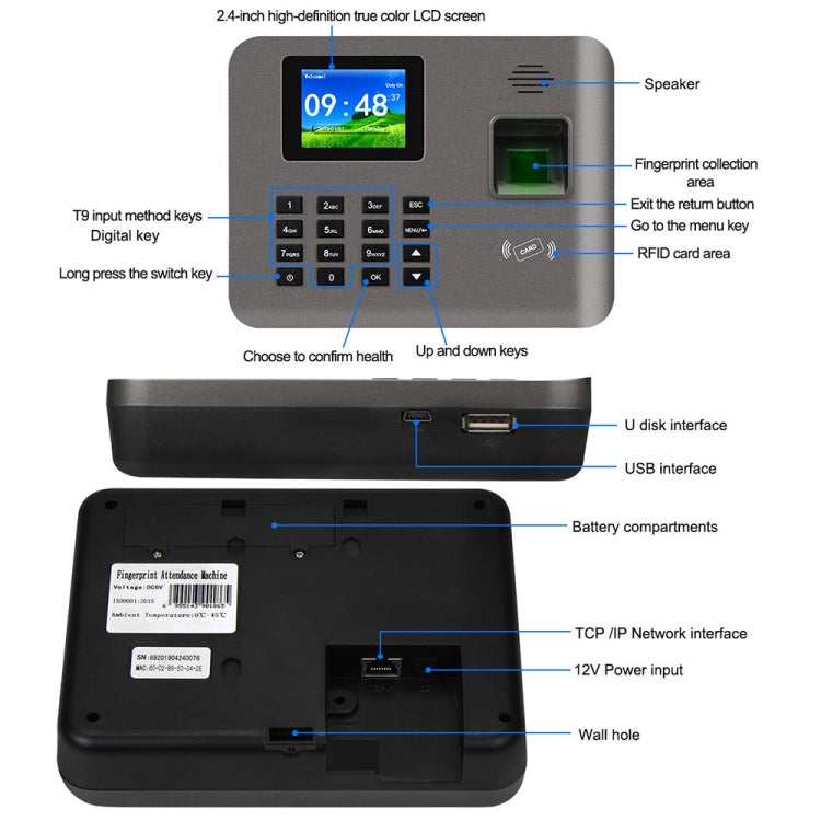 Lettore impronte digitali Realand AL321 con schermo 2,4"