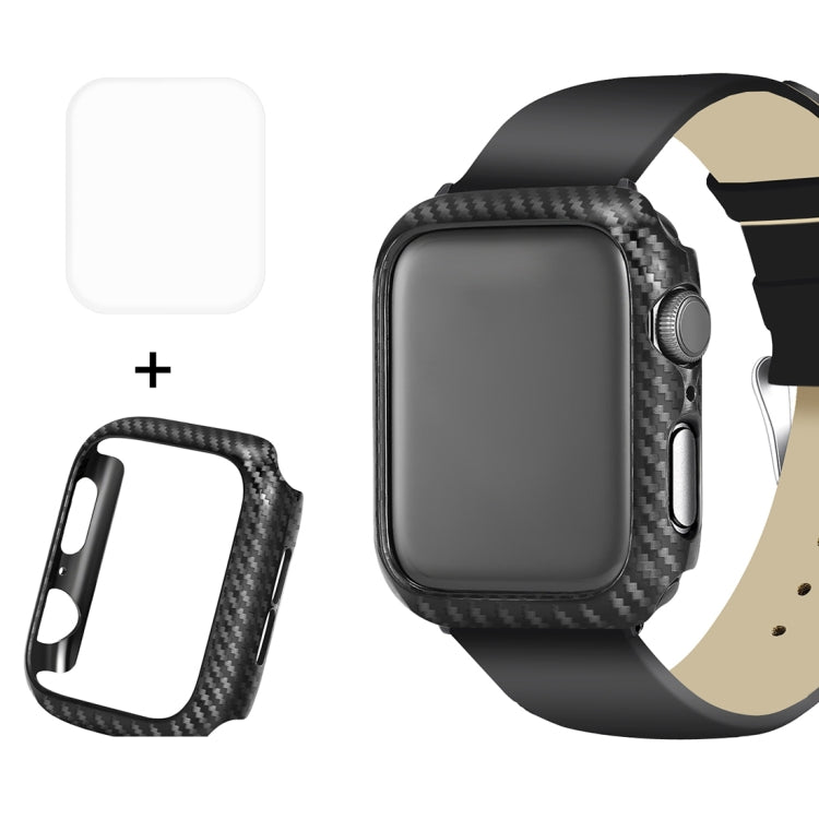 ENKAY Hat-Prince 2 in 1 Guscio protettivo semi-rivestito in fibra di carbonio con texture TPU + Proteggi schermo HD curvo con piegatura termica a schermo intero 3D per Apple Watch Serie 5 e 4 40 mm, For Apple Watch Series 6 / 5 / 4 / Watch SE 40mm