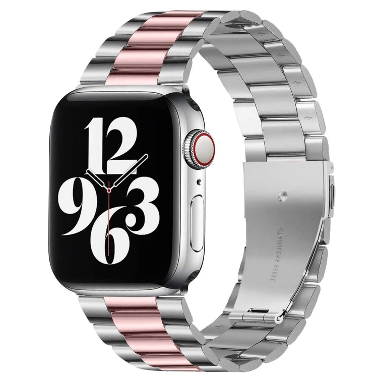 Per Apple Watch Serie 8 e 7 41 mm / SE 2 e 6 e SE e 5 e 4 40 mm / 3 e 2 e 1 38 mm con fibbia pieghevole e cinturino in acciaio inossidabile con 3 perline