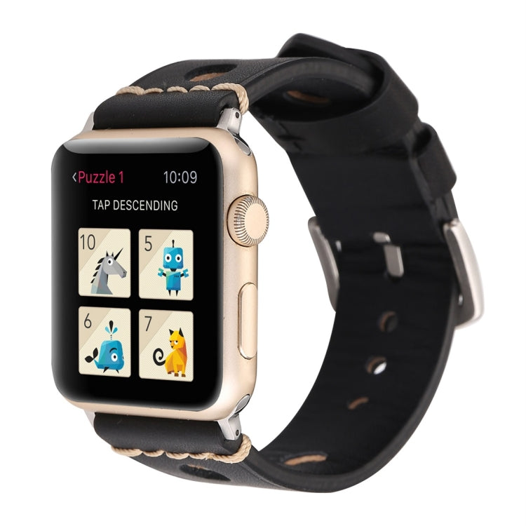 Per Apple Watch Series 8&7 41mm / SE 2&6&SE&5&4 40mm / 3&2&1 38mm Cinturino per orologio in vera pelle con foro retrò, For 38mm