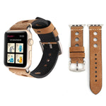Per Apple Watch Series 8&7 41mm / SE 2&6&SE&5&4 40mm / 3&2&1 38mm Cinturino per orologio in vera pelle con foro retrò, For 38mm