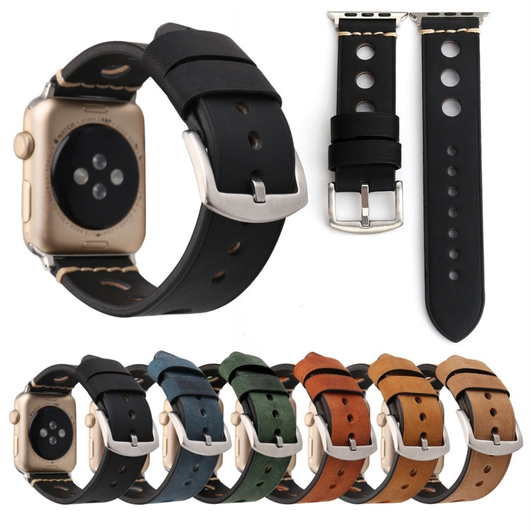 Per Apple Watch Series 8&7 41mm / SE 2&6&SE&5&4 40mm / 3&2&1 38mm Cinturino per orologio in vera pelle con foro retrò, For 38mm