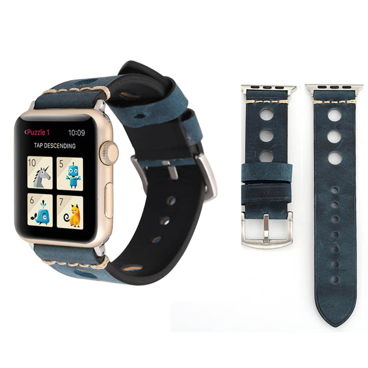Per Apple Watch Serie 7 45mm / 6 e SE e 5 e 4 44mm / 42mm 3 e 2 e 1 cinturino per orologio in vera pelle con foro retrò, For 42mm