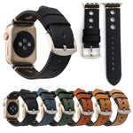 Per Apple Watch Serie 7 45mm / 6 e SE e 5 e 4 44mm / 42mm 3 e 2 e 1 cinturino per orologio in vera pelle con foro retrò, For 42mm