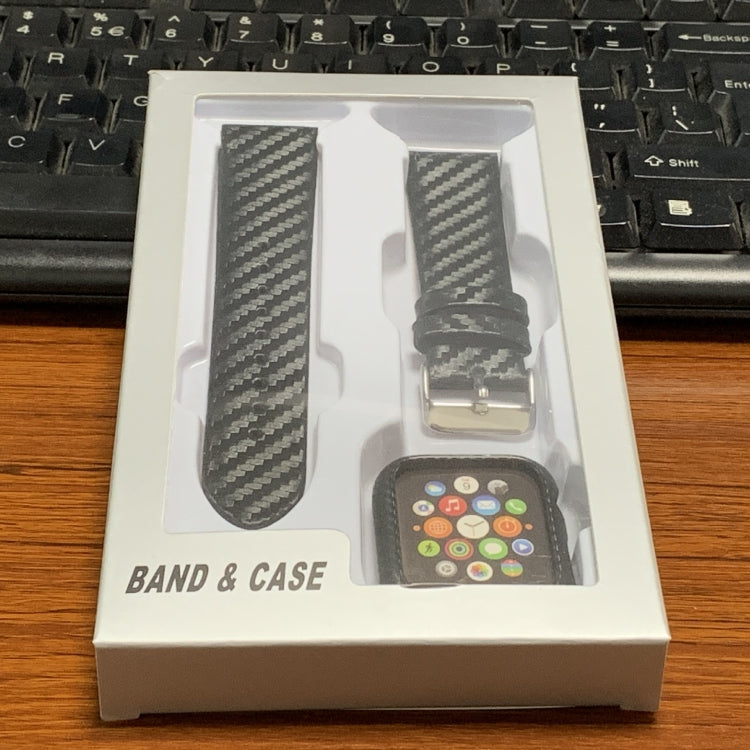 Cinturino in vera pelle in fibra di carbonio + telaio per Apple Watch serie 3, 2 e 1 38 mm, Apple Watch Series 3 & 2 & 1 38mm