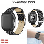 Cinturino in vera pelle in fibra di carbonio + telaio per Apple Watch serie 3, 2 e 1 42 mm, Apple Watch Series 3 & 2 & 1 42mm