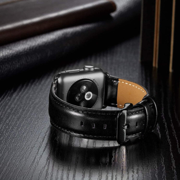 Cinturino in pelle con fibbia nera per Apple Watch serie 8 e 7 41 mm / SE 2 e 6 e SE e 5 e 4 40 mm / 3 e 2 e 1 38 mm, For Apple Watch Series 8&7 41mm / SE 2&6&SE&5&4 40mm / 3&2&1 38mm