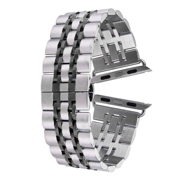 Cinturino per orologio da donna in acciaio inossidabile con fibbia a farfalla nascosta da 20 mm, 7 perline, per Apple Watch 38 mm (argento oro), 20mm Women
