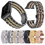 Cinturino per orologio in acciaio inossidabile con fibbia a farfalla nascosta 7 perline per Apple Watch 42mm (oro argento), 20mm Women