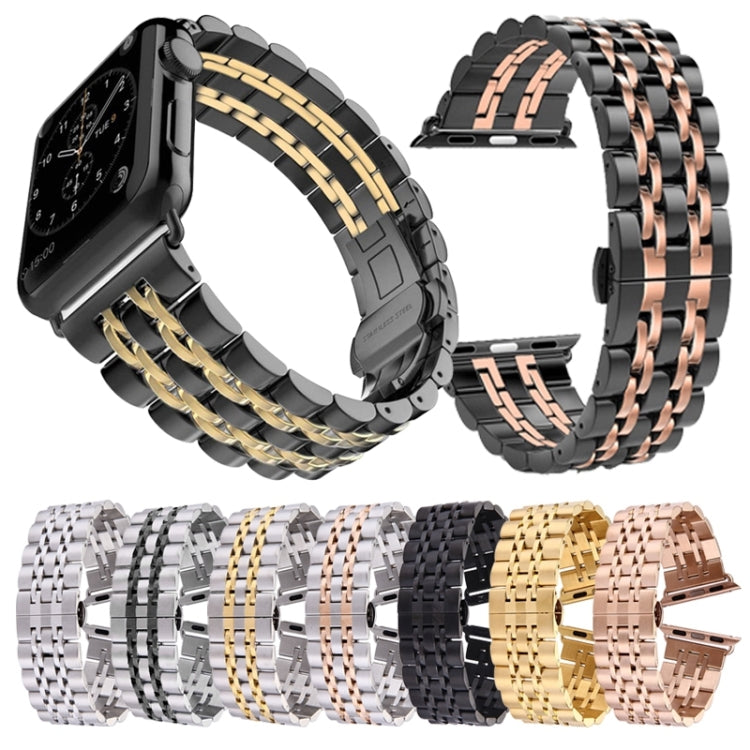 Cinturino per orologio in acciaio inossidabile con fibbia a farfalla nascosta 7 perline per Apple Watch 42mm (oro argento), 20mm Women