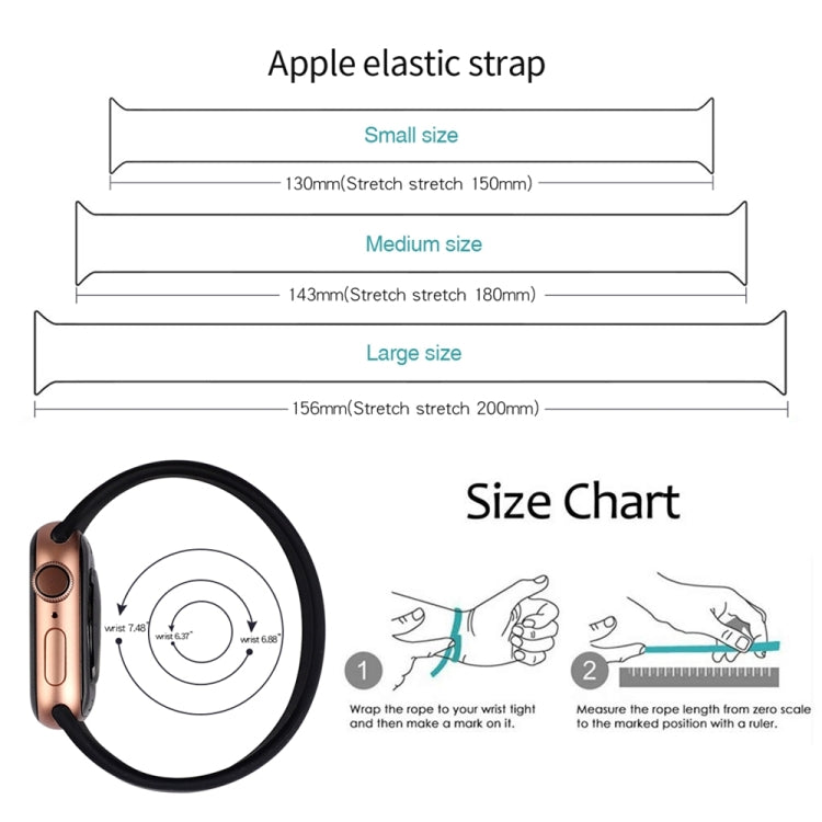 Per Apple Watch Series 8&7 41mm / SE 2&6&SE&5&4 40mm / 3&2&1 38mm Cinturino elastico in silicone tinta unita, Taglia:S 130mm