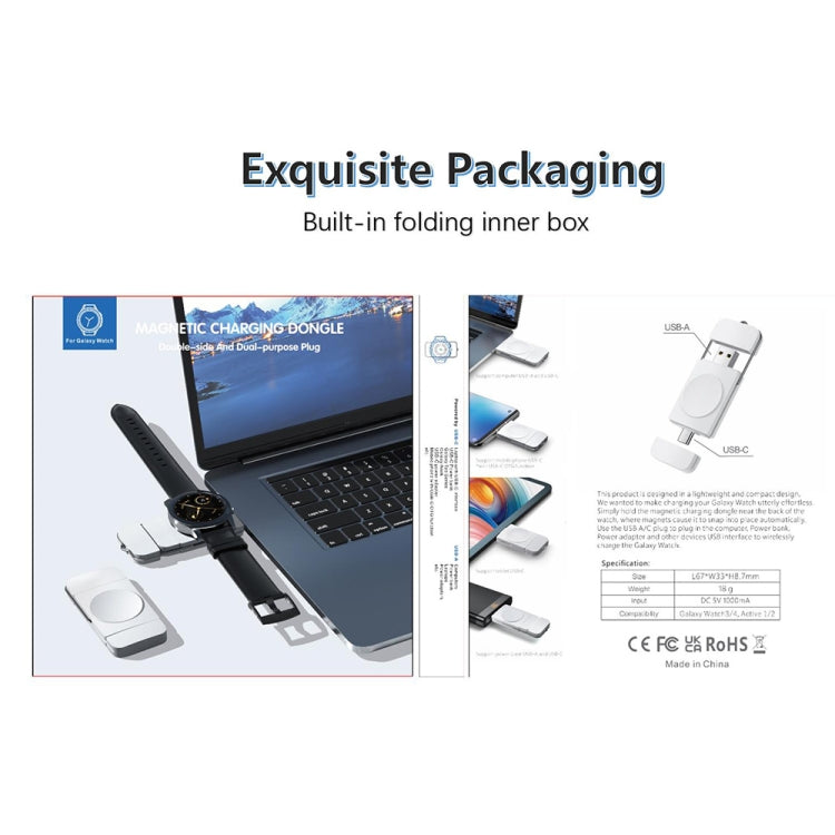 Caricatore rapido wireless magnetico USB / tipo C U8S per Samsung Watch 3/4, 4 Classic, Active 1/2